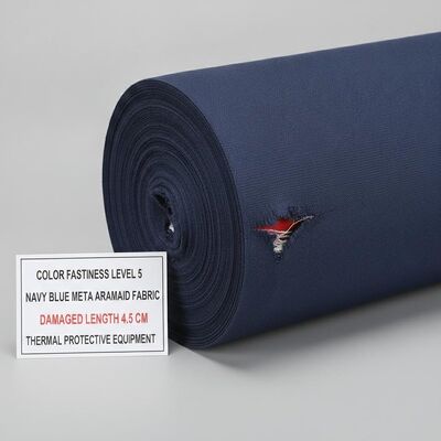 Tecido Meta Aramida Azul Marinho Nível 5 de Solidez da Cor Oferecendo Comprimento Danificado 4,5 Cm Projetado para Equipamentos de Proteção Térmica