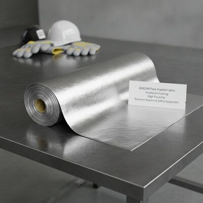 Tela 260GSM Para Aramida com revestimento de alumínio, alta flexibilidade, ideal para fabricação de roupas resistentes a chamas e equipamentos de segurança