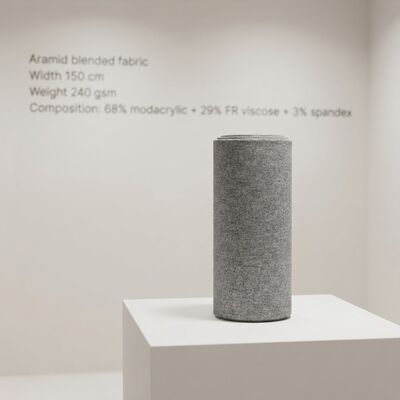 Tecido Misturado Modacrílico FR com 68% Modacrílico + 29% Viscose FR + 3% Elastano para Resistência à Chama <2 Segundos e Peso de 240gsm